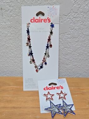 Claire's Patriotic USA Star Rhinestone Earrings & Anklet